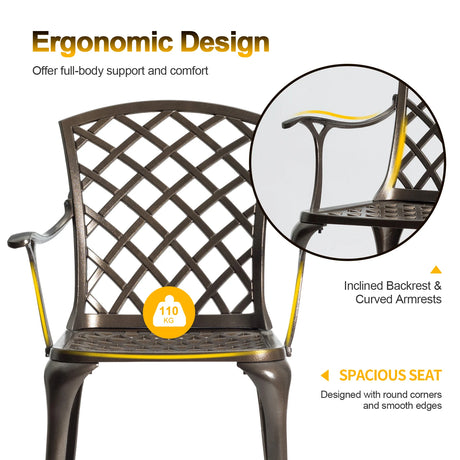 Outdoor Aluminum Dining Set of 2 Patio Bistro Chairs