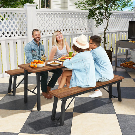 Folding Picnic Table Acacia Wood Dining Table with Metal Frame for Indoor Outdoor Activities