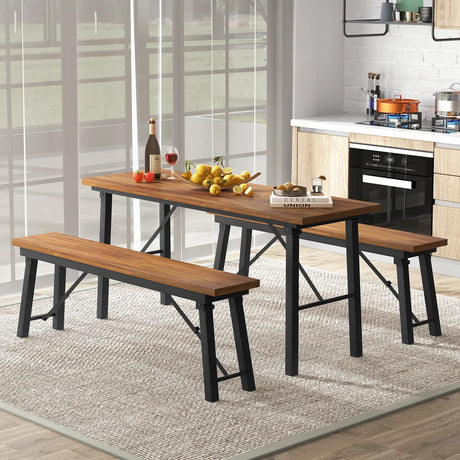 Folding Picnic Table Acacia Wood Dining Table with Metal Frame for Indoor Outdoor Activities