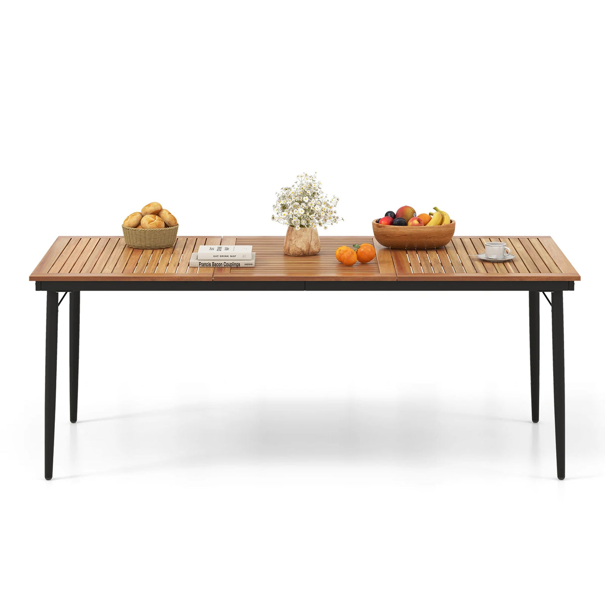 79" Acacia Wood Outdoor Dining Table for 8 with 1.9" Umbrella Hole