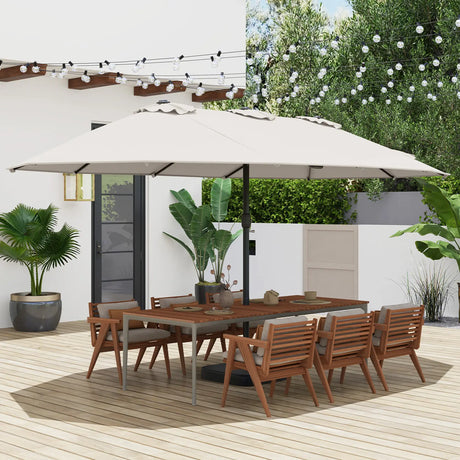 Double Sided Patio Umbrella Outdoor Large Market Umbrella with Base-Beige