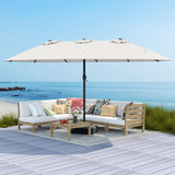 Double Sided Patio Umbrella Outdoor Large Market Umbrella with Base-Beige