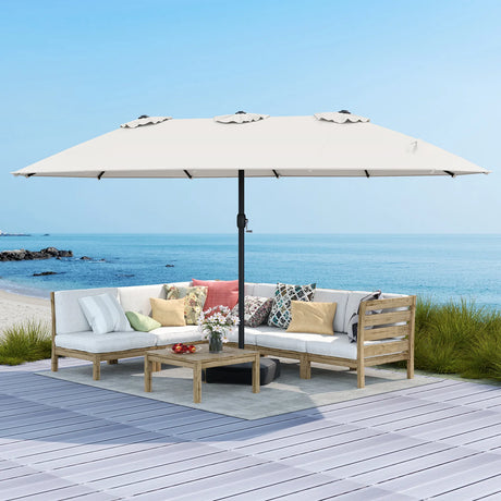 Double Sided Patio Umbrella Outdoor Large Market Umbrella with Base-Beige