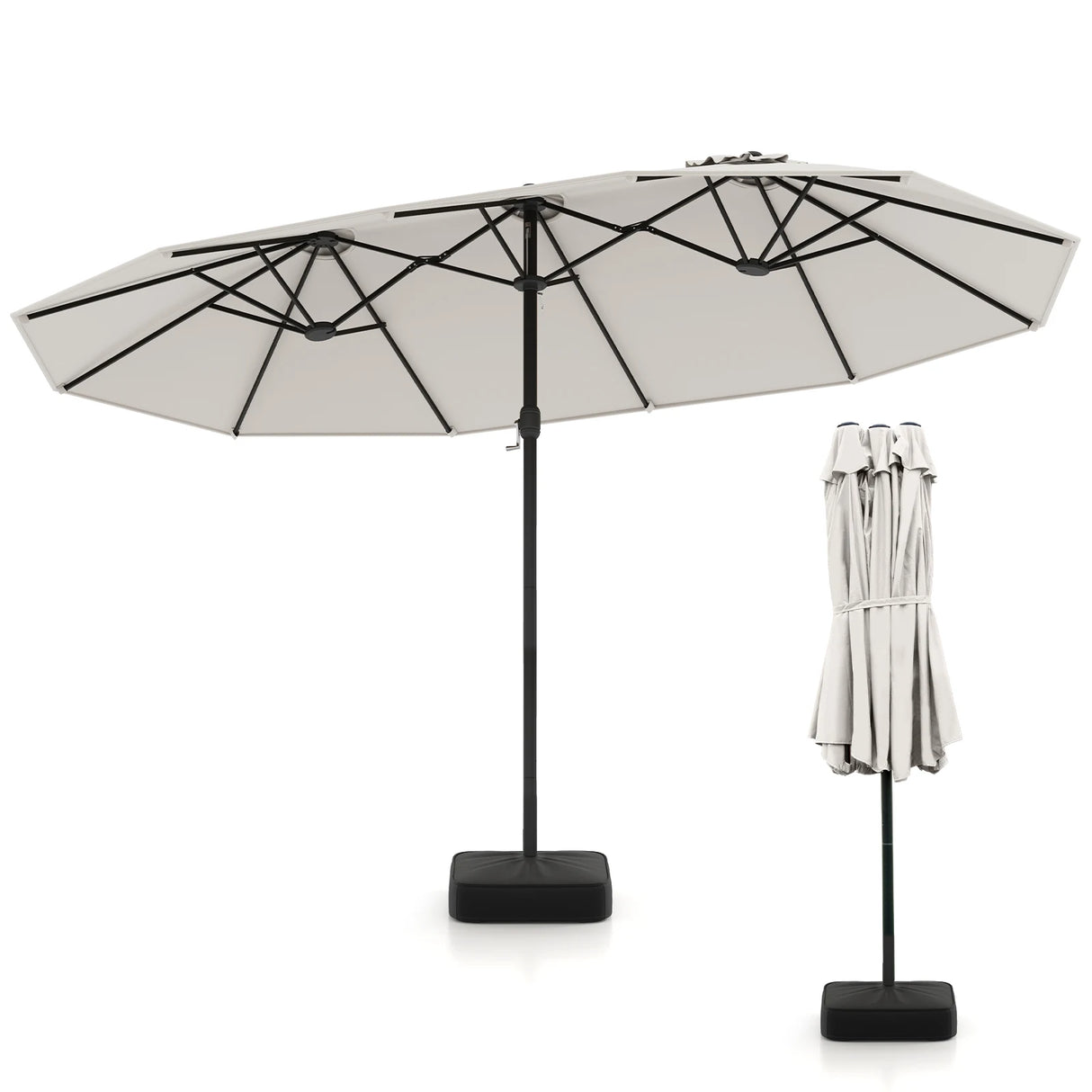 Double Sided Patio Umbrella Outdoor Large Market Umbrella with Base-Beige