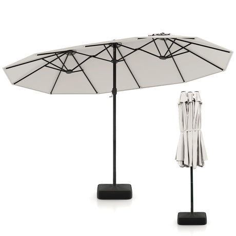 Double Sided Patio Umbrella Outdoor Large Market Umbrella with Base-Beige