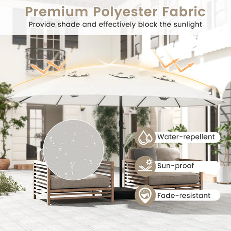 Double Sided Patio Umbrella Outdoor Large Market Umbrella with Base-Beige