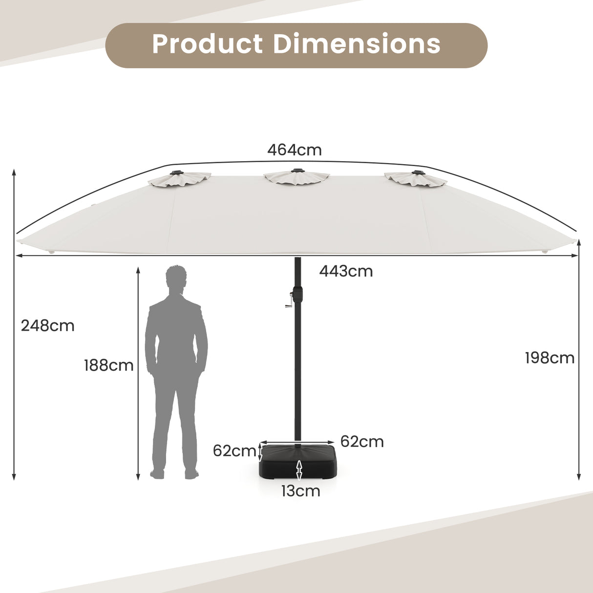 Double Sided Patio Umbrella Outdoor Large Market Umbrella with Base-Beige