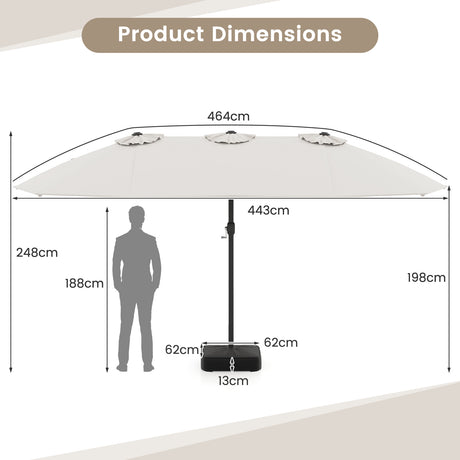 Double Sided Patio Umbrella Outdoor Large Market Umbrella with Base-Beige