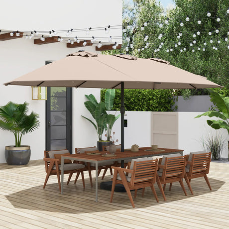 Double Sided Patio Umbrella Outdoor Large Market Umbrella with Base-Brown