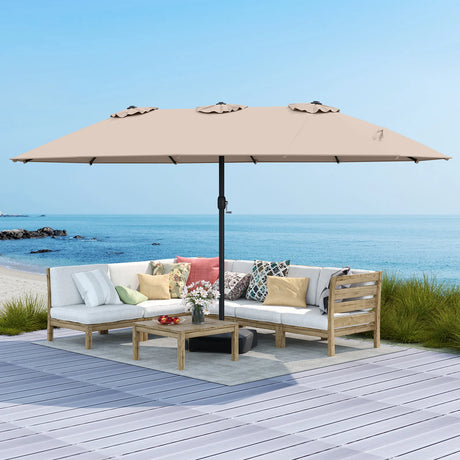 Double Sided Patio Umbrella Outdoor Large Market Umbrella with Base-Brown