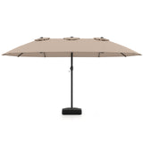 Double Sided Patio Umbrella Outdoor Large Market Umbrella with Base-Brown