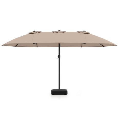 Double Sided Patio Umbrella Outdoor Large Market Umbrella with Base-Brown