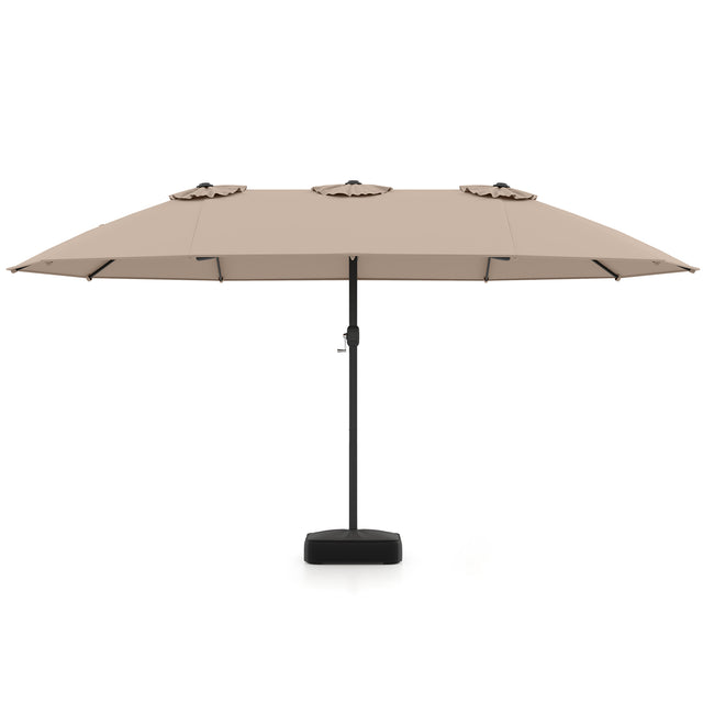 Double Sided Patio Umbrella Outdoor Large Market Umbrella with Base-Brown