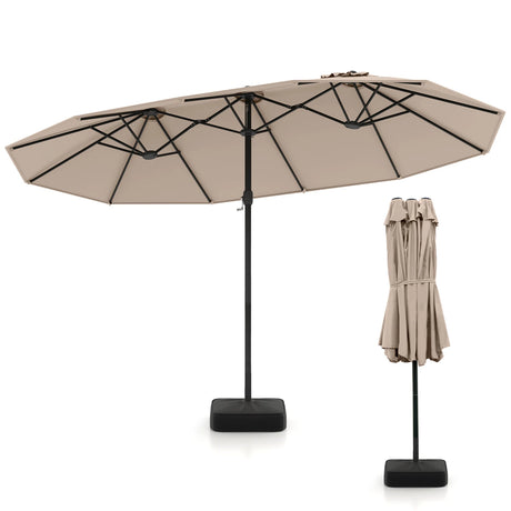 Double Sided Patio Umbrella Outdoor Large Market Umbrella with Base-Brown