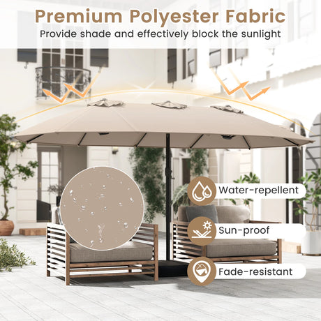 Double Sided Patio Umbrella Outdoor Large Market Umbrella with Base-Brown