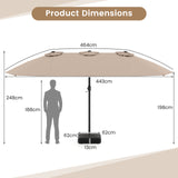Double Sided Patio Umbrella Outdoor Large Market Umbrella with Base-Brown