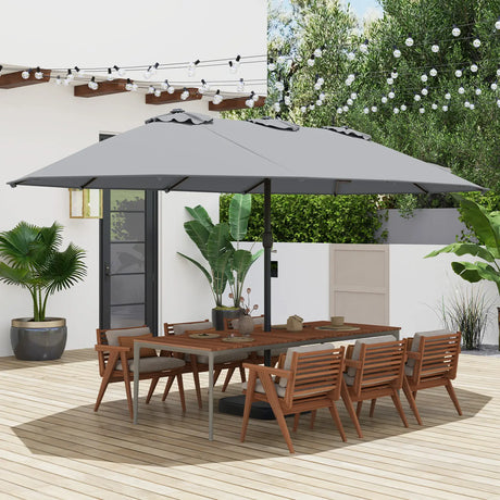 Double Sided Patio Umbrella Outdoor Large Market Umbrella with Base-Grey