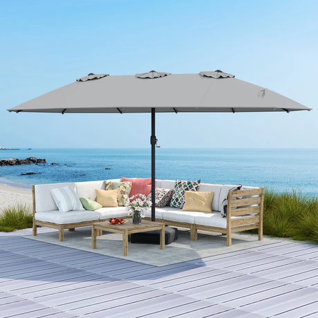 Double Sided Patio Umbrella Outdoor Large Market Umbrella with Base-Grey