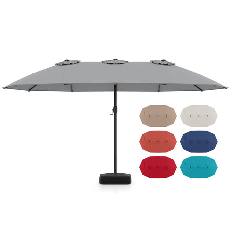 Double Sided Patio Umbrella Outdoor Large Market Umbrella with Base-Grey
