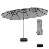 Double Sided Patio Umbrella Outdoor Large Market Umbrella with Base-Grey