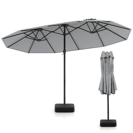 Double Sided Patio Umbrella Outdoor Large Market Umbrella with Base-Grey