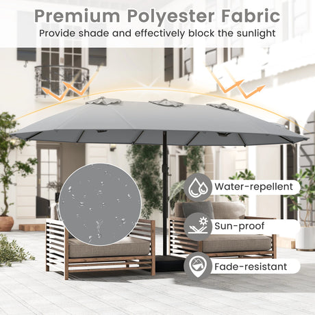 Double Sided Patio Umbrella Outdoor Large Market Umbrella with Base-Grey