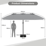 Double Sided Patio Umbrella Outdoor Large Market Umbrella with Base-Grey