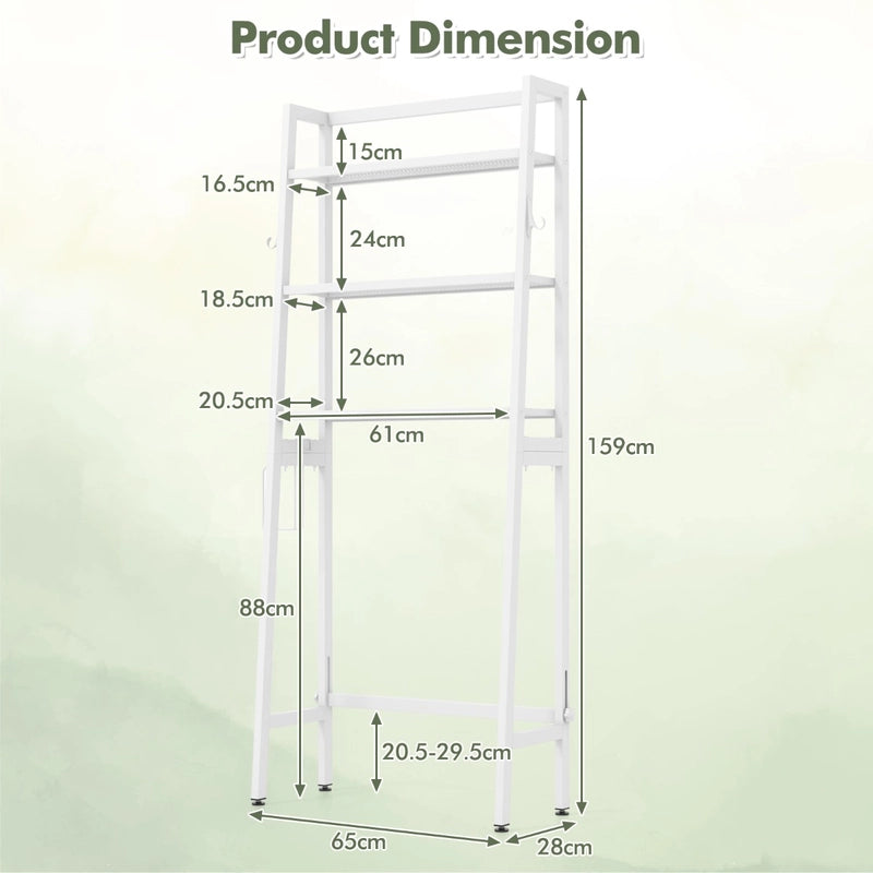 3-Tier Over The Toilet Storage Shelf with Adjustable Bottom Bar-White