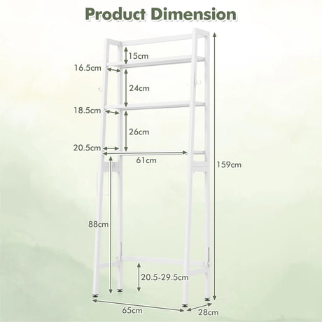 3-Tier Over The Toilet Storage Shelf with Adjustable Bottom Bar-White