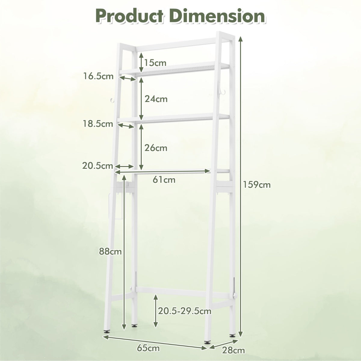 3-Tier Over The Toilet Storage Shelf with Adjustable Bottom Bar-White