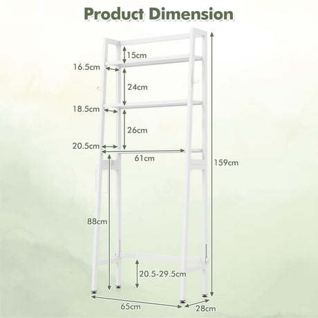 3-Tier Over The Toilet Storage Shelf with Adjustable Bottom Bar-White