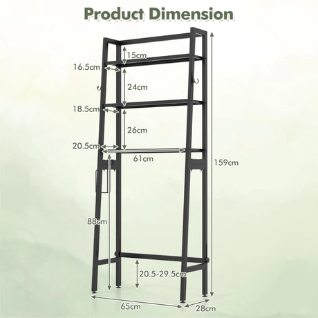 3-Tier Over The Toilet Storage Shelf with Adjustable Bottom Bar-Black