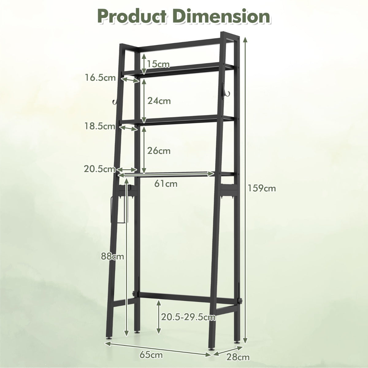 3-Tier Over The Toilet Storage Shelf with Adjustable Bottom Bar-Black