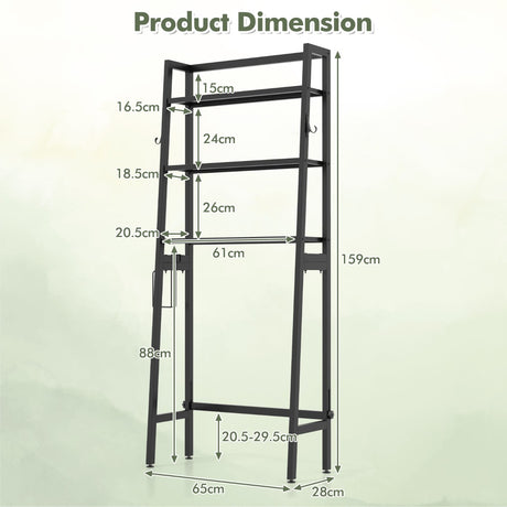 3-Tier Over The Toilet Storage Shelf with Adjustable Bottom Bar-Black