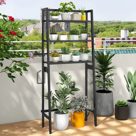 3-Tier Over The Toilet Storage Shelf with Adjustable Bottom Bar-Black