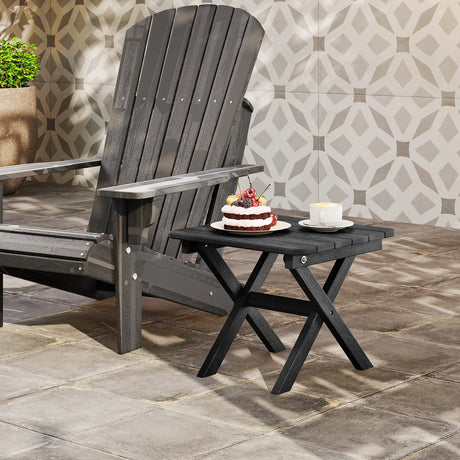 Outdoor Folding Side Table Foldable Weather-Resistant HDPE Adirondack Table-Black