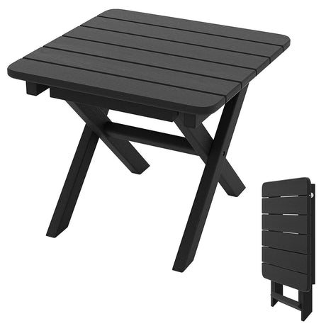 Outdoor Folding Side Table Foldable Weather-Resistant HDPE Adirondack Table-Black