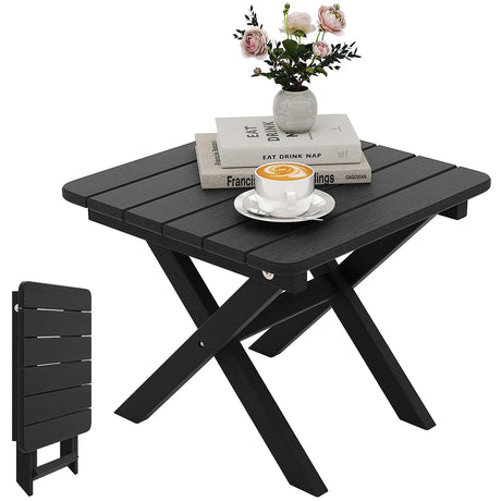 Outdoor Folding Side Table Foldable Weather-Resistant HDPE Adirondack Table-Black