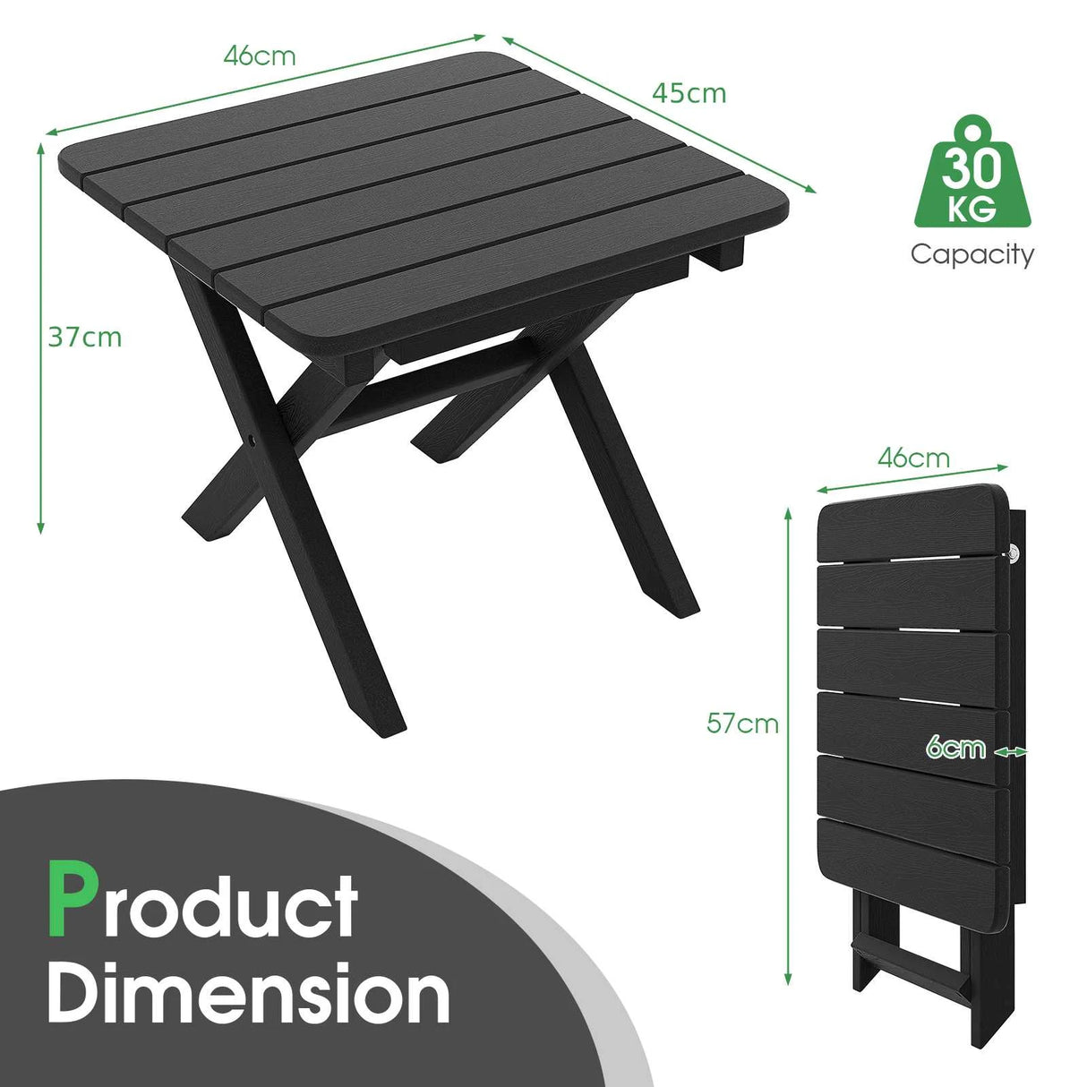 Outdoor Folding Side Table Foldable Weather-Resistant HDPE Adirondack Table-Black