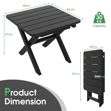 Outdoor Folding Side Table Foldable Weather-Resistant HDPE Adirondack Table-Black