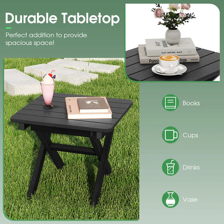 Outdoor Folding Side Table Foldable Weather-Resistant HDPE Adirondack Table-Black