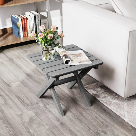 Outdoor Folding Side Table Foldable Weather-Resistant HDPE Adirondack Table-Gray