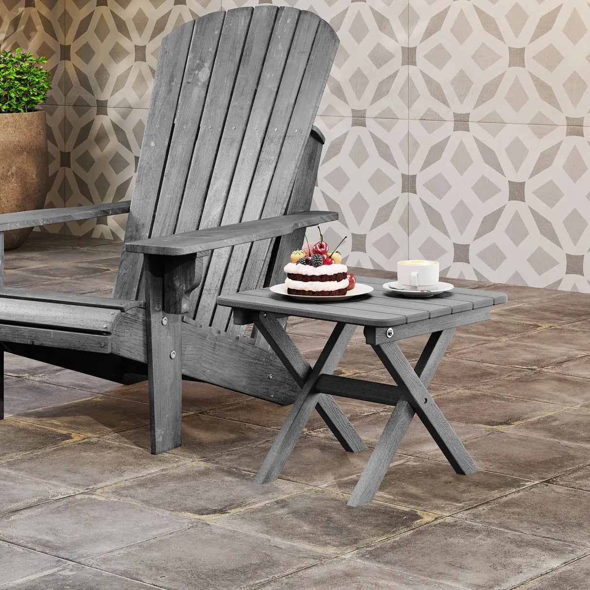 Outdoor Folding Side Table Foldable Weather-Resistant HDPE Adirondack Table-Gray