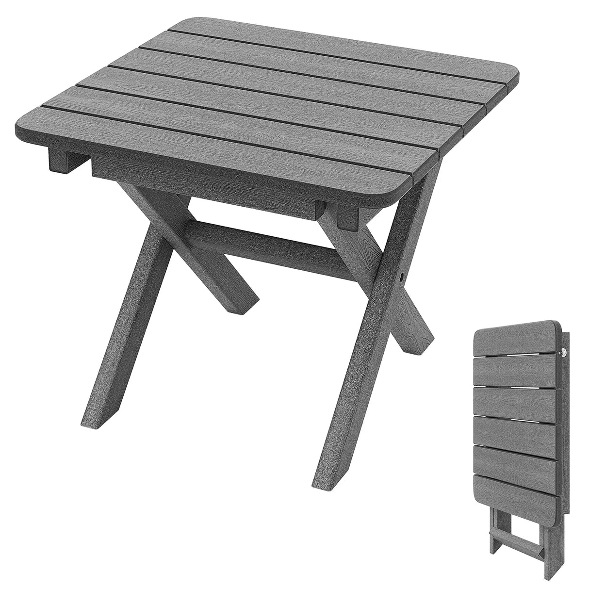 Outdoor Folding Side Table Foldable Weather-Resistant HDPE Adirondack Table-Gray
