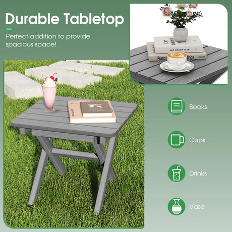 Outdoor Folding Side Table Foldable Weather-Resistant HDPE Adirondack Table-Gray