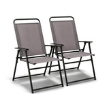 Set of 2 Outdoor Folding Sling Chairs with Armrest and Backrest-Gray