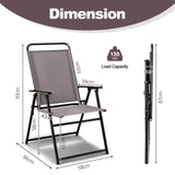 Set of 2 Outdoor Folding Sling Chairs with Armrest and Backrest-Gray
