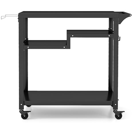 Rolling Grill Cart 3-Shelf BBQ Cart with Hooks and Side Handle-Black