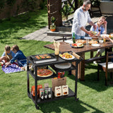 Rolling Grill Cart 3-Shelf BBQ Cart with Hooks and Side Handle-Black