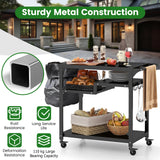 Rolling Grill Cart 3-Shelf BBQ Cart with Hooks and Side Handle-Black